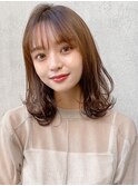 小顔 前髪 レイヤーカット チェリーブラウン"