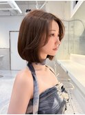 縮毛矯正くびれヘアアプリコットオレンジハイライトカラーボブ