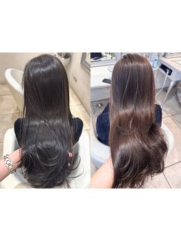 髪へのダメージを最小限に抑えた薬剤で手触り良い艶感に＊[トリートメント/韓国ヘア/透明感カラー/学割U24]