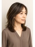 ハイライトヘア ナチュラルレイヤー 前髪なし ヘッドスパ 銀座