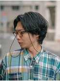 メンズミディアムメンズボブパーマ無造作パーマセンターパート