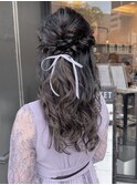 ハーフアップ ヘアセット 結婚式 二次会