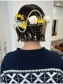 成人式卒業式前撮りダウンヘアアレンジセット外ハネボブ金箔水引