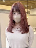 大人シアーベージュミニウルフボブミディアムレイヤー