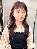ピンクパープルピンク紫ロングヘアウェーブヘア