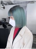 ダークルーツターコイズミント切りっぱなしボブ