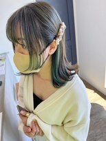 アーブル ヘアーアンドメイク(ARBRE) グリーンブリーチダブルカラーミディアム裾カラーインナーカラー