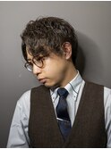 メンズパーマビジネスヘアかきあげスパイラルパーマ