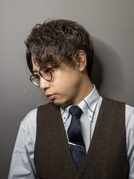 メンズパーマビジネスヘアかきあげスパイラルパーマ