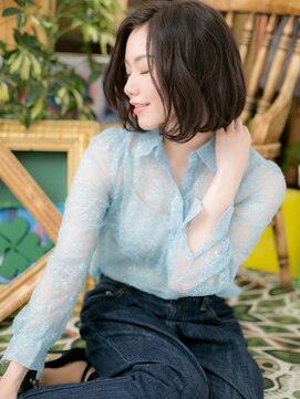 カバーヘア イヴ 戸頭店(COVER HAIR EVE) アッシュブラック前下がりワンレンボブディc5戸頭20代30代40代