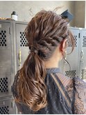 ヘアセットゆるふわ大人可愛いローポニーテール結婚式二次会