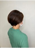 髪質改善トリートメント_マロンベージュ Aラインボブ かきあげ