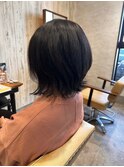 大人かわいいくびレイヤー外ハネボブ 黒髪髪質改善カラー