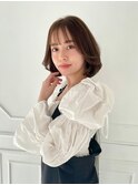 20代30代40代大人かわいい艶髪ボブテラコッタフェザーバング