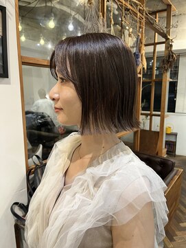 ホーミートウキョウ(HOMIE TOKYO) 切りっぱなしボブ/マロンベージュ/ハイライト/ダブルカラー/前髪