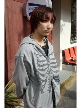 チャプター 問屋町(chapter) 髪質改善ウルフボブ顔まわりレイヤーカットワインレッド韓国ヘア