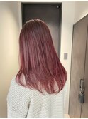 暖色カラーブリーチなしピンクカラー赤髪ボルドーカラーレッド