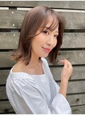 シースルーバングかわいい顔まわり/くびれミディピンクブラウン