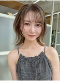 30代シースルーぱっつん前髪で可愛い結べるボブ外ハネボブ