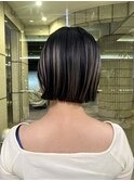 ハイライトボブデザインカラーコントラストカラー切りっぱなし