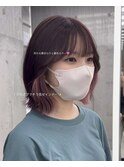 美髪シアーカラーピンクブラウンショートカット切りっぱなしボブ