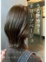 アイリス(IRIS) グレージュ切りっぱなしボブ前髪ありミニボブミルクティベージュ