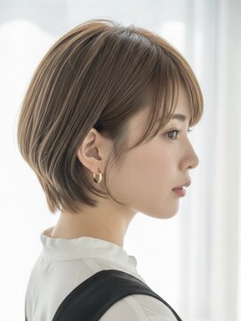 ショートボブくびレイヤー耳掛けショート顔まわりおくれ毛