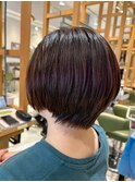 ナチュラルブラウン×丸みショートボブ