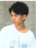 ソフトツーブロックくせ毛風パーマサイドパートショート