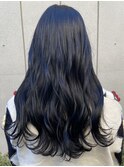 △ブリーチなし韓国風ブルーブラック黒髪ロングストレート暗髪