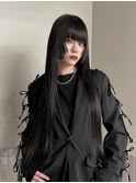 地毛風カラー/黒髪ロング/顔周りレイヤー/姫カット/ストレート