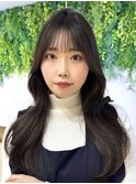 美髪カールアッシュグレー韓国レイヤーロングセミディ顔周り前髪