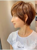 黒髪オリーブグレー小顔ココアベージュショートボブ