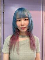 インク 渋谷(INK.) 水色×ピンクデザインカラー＋ウルフカット