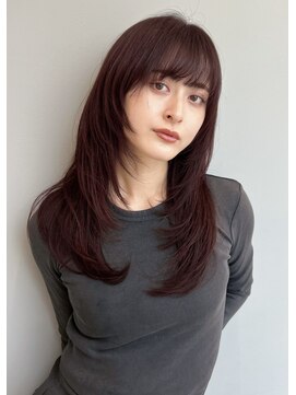 トリッカ 銀座(tricca) 顔まわりレイヤー/チェリーブラウン/ミディアムレイヤー/前髪