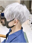 ダブルカラー/メンズマッシュホワイトシルバーデザインカラー