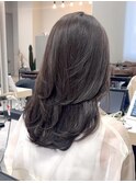 黒髪/グレーベージュ/レイヤーロング/前髪パーマ/髪質改善