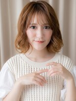 カバーヘア ブリス 戸田公園西口店(COVER HAIR bliss)&nbsp;フレンチバングハニーブラウンゆるふわボブパーマ20代30代W