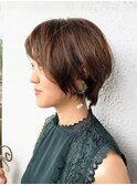 ショートボブ ブラウンカラー 顔周りカット 大人ボブ 30代 