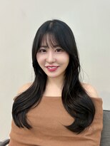 暗髪ウォニョン前髪黒髪ボブルフネビージュ小顔ワンレン
