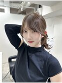 小顔ブリーチなし黒髪ネビージュワンレンローレイヤーボブルフ