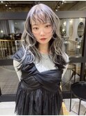 ショートボブホワイトブロンド外ハネボブ美髪ワイドバング前髪