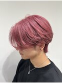 襟足残し毛流れセンターパータピンクベージュカラー