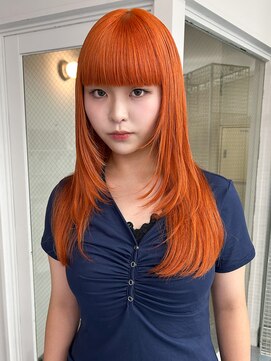 カシェル(cashel) オレンジ　ブリーチ1回　レイヤー　顔まわりレイヤー　前髪