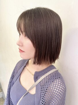 ヒビヲ(HIBIO) 切りっぱなしショートボブハイトーンカラーミルクティーベージュ