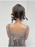 ツインお団子ヘア黒リボン渋谷ヘアセットmutsuki
