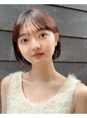 ミニボブ　切りっぱなし　ワイドバング　ローズブラウン　