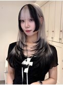 14652ニュアンスカラーホワイトブロンド黒髪ツートンカラー