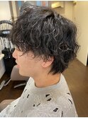 メンズショート×波巻きパーマ