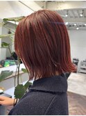 【白石】ブリーチなしチェリーレッド赤髪暖色ボブ原宿